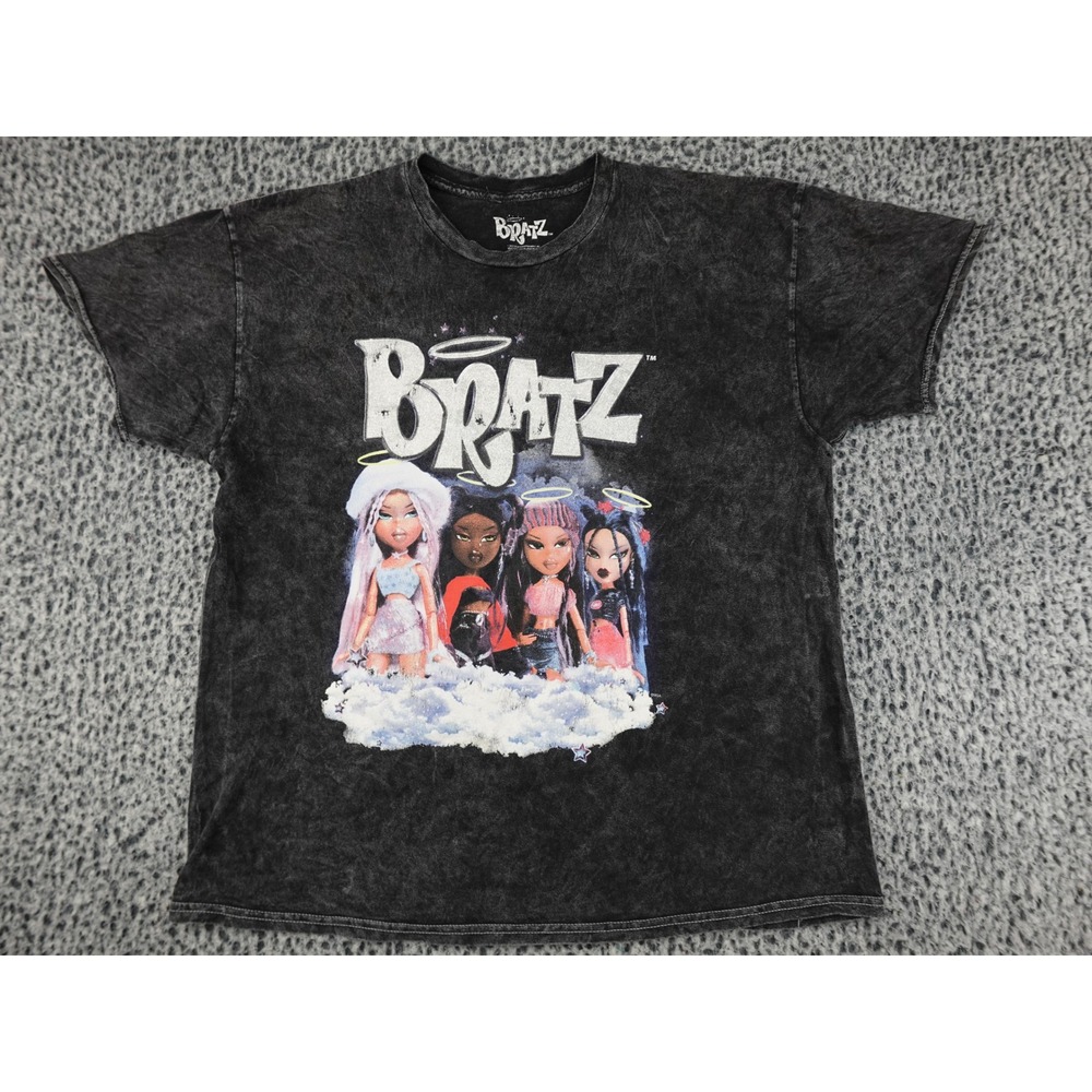 Bratz Graphic T-Shirt Women XL Grey Mineral Wash Y2K 20th Anniversary Tee‎